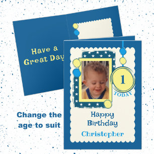 Carte 1er anniversaire 1 aujourd'hui ajouter photo nom b