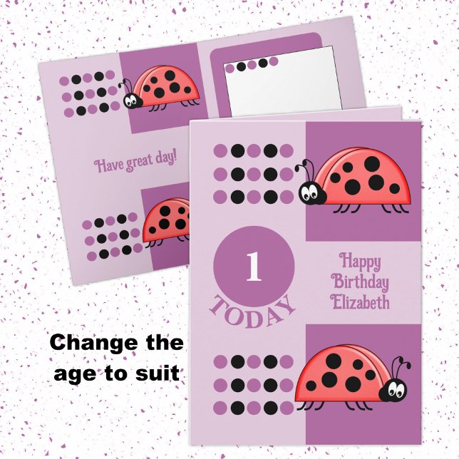 Carte 1er anniversaire 1 aujourd'hui ladybugs violet (Créateur téléchargé)