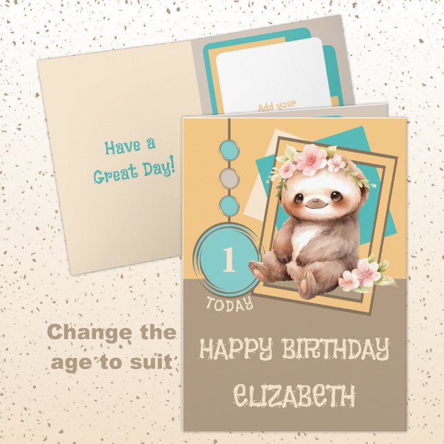 Carte 1er anniversaire 1 aujourd'hui nom mignon parfum o (Créateur téléchargé)