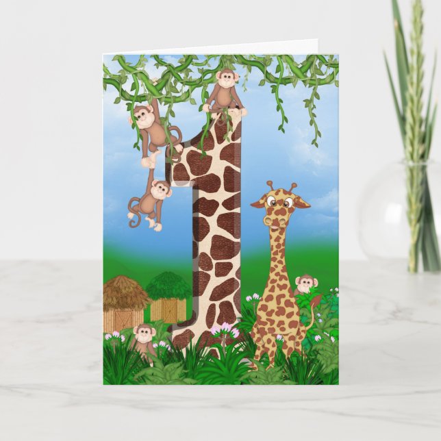 Carte 1er Anniversaire Animaux de la Jungle (Devant)