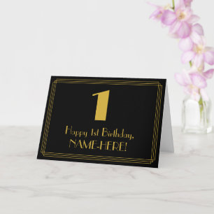 Carte 1er anniversaire : Art Déco Inspiré Look "1" + Nom