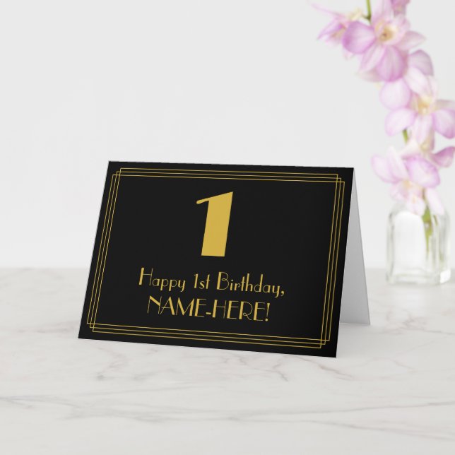 Carte 1er anniversaire : Art Déco Inspiré Look "1" + Nom (Orchidée)