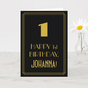 Carte 1er anniversaire - Art Déco Inspiré Look "1" & Nom
