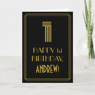 Carte 1er anniversaire : Art Déco Inspiré Look "1" & Nom