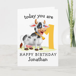 Carte 1er anniversaire avec notre adorable vache