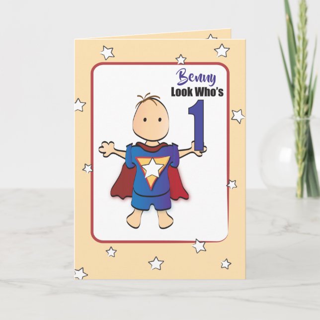 Carte 1er Anniversaire Carton amusant Super Boy Annivers (Devant)