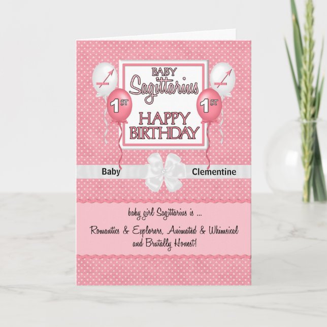 Carte 1er anniversaire de la petite fille Sagittarius Zo (Devant)