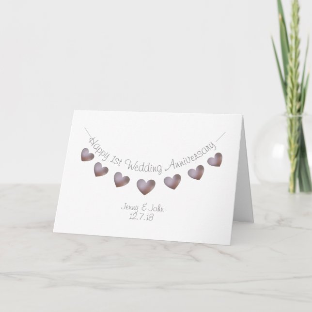 Carte 1er anniversaire de mariage avec des cœurs de perl (Devant)