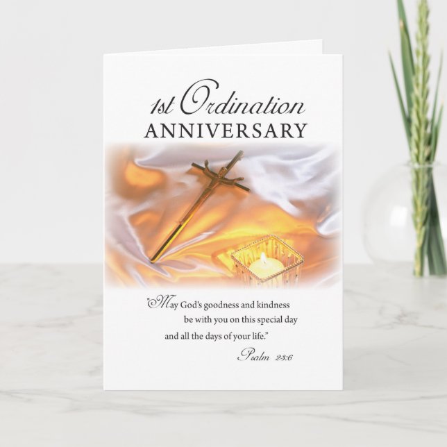 Carte 1er anniversaire d'ordination, bougie croisée (Devant)