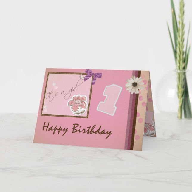 Carte 1er anniversaire - Fille (Devant)