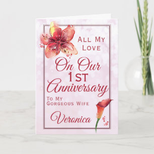 Carte 1er anniversaire Floral Lily