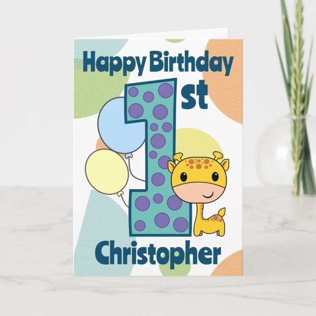 Carte 1er anniversaire Giraffe personnalisée (Devant)