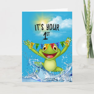 Carte 1er Anniversaire Grenouille de saut dans l'eau