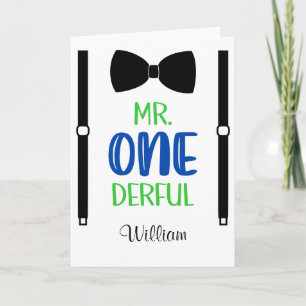 Carte 1er anniversaire M. Onederful Suspender Boy Un an