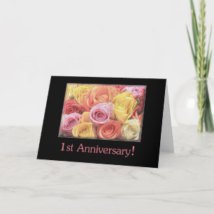 Carte 1er anniversaire Mariage bouquet de rose mixte