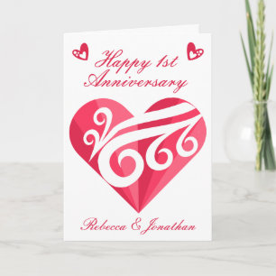 Carte 1er anniversaire Mariage Coeur rose Personnalisé