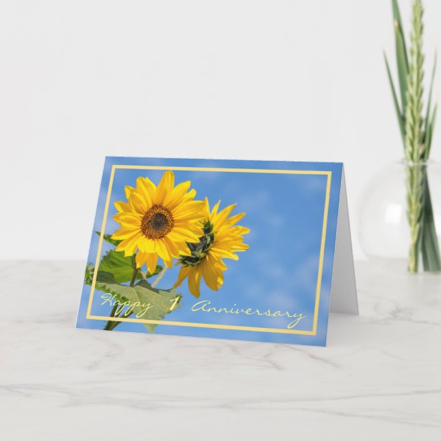 Carte 1er anniversaire Mariage : Des tournesols élégants (Devant)