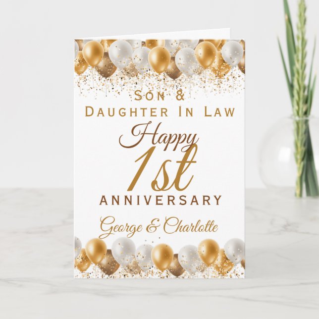 Carte 1er anniversaire Mariage Fils Ballons fille (Devant)