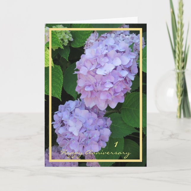 Carte 1er Anniversaire Mariage Souhaite des hydrangées v (Devant)