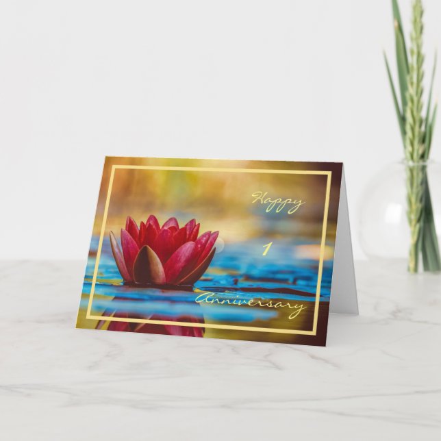 Carte 1er Anniversaire Mariage Souhaite Elégante Lys Eau (Devant)