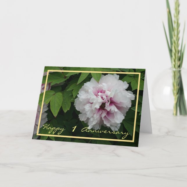 Carte 1er Anniversaire Mariage Souhaite Peony Blanc Élég (Devant)