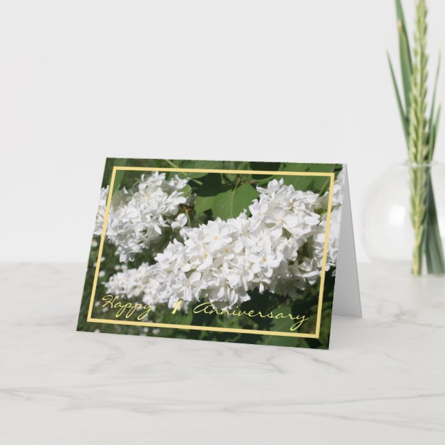 Carte 1er Anniversaire Mariage Voeux Blanc Lilac Elégant (Devant)