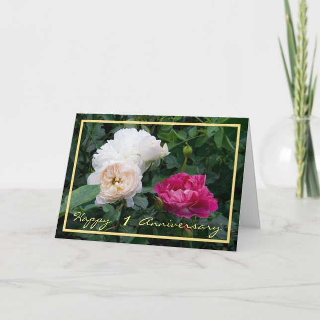 Carte 1er Anniversaire Mariage Voeux Roses de crème (Devant)