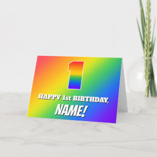 Carte 1er anniversaire : Motif arc-en-ciel multicolore n
