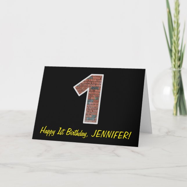 Carte 1er anniversaire - Motif de mur de briques "1" ave (Devant)