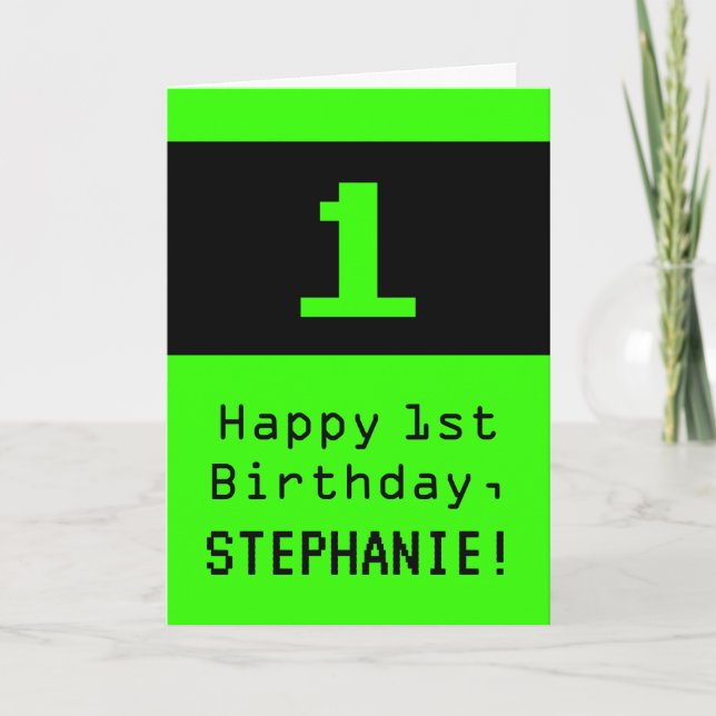 Carte 1er anniversaire : Nerdy / Geeky Style "1" et nom (Devant)