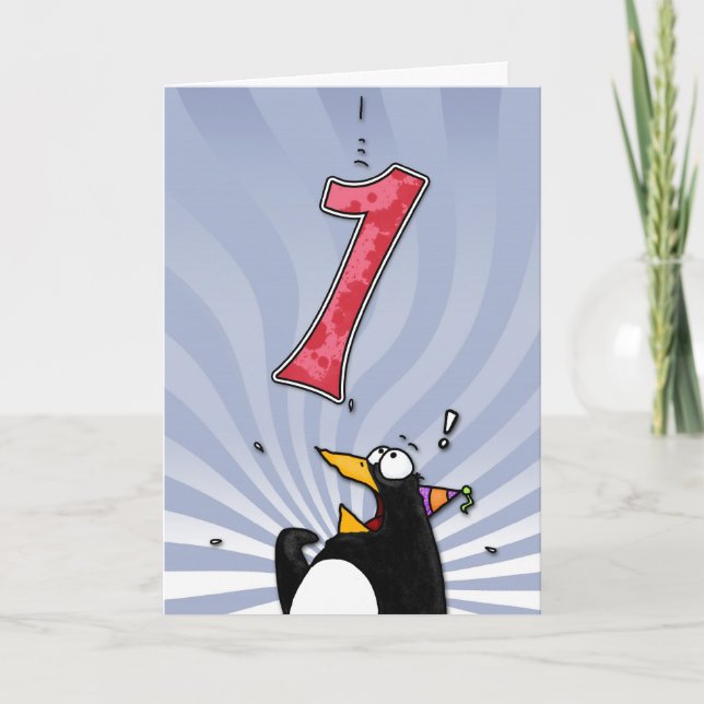 Carte 1er anniversaire - Penguin Surprise (Devant)