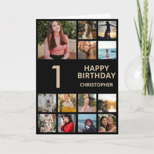 Carte 1er Anniversaire Photo Collage 13 Photos Black & G