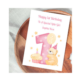 Carte 1er Anniversaire Polka Dot Teddy Birthday Girl Car