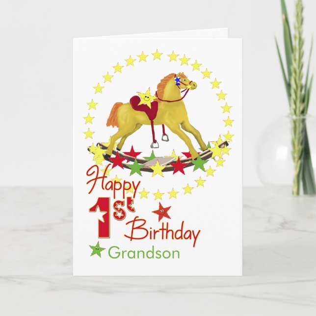 Carte 1er anniversaire Rocking Horse Stars (Devant)