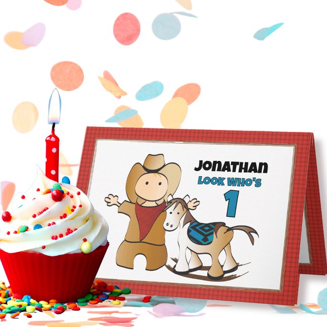Carte 1er Anniversaire Rodéo Cowboy Wild West Dessin amu (Créateur téléchargé)