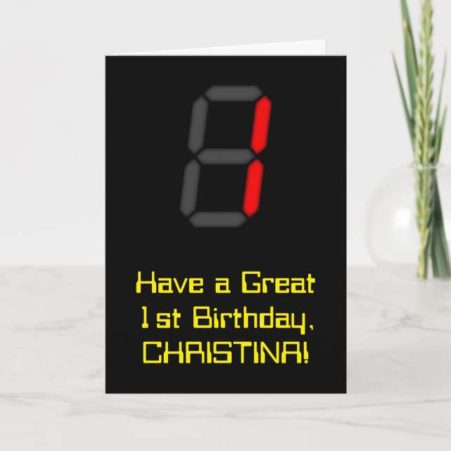 Carte 1er anniversaire : Rouge Digital Horloge Style "1" (Devant)