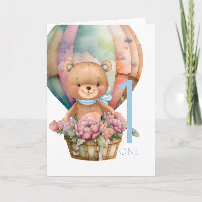 Carte 1er anniversaire Teddy Bear Balloon (Devant)