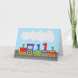 Carte 1er Anniversaire Train coloré sur piste