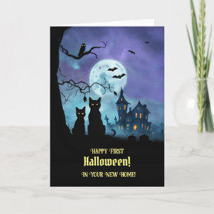 Carte 1er Halloween dans votre nouvelle maison Cute Chat