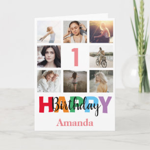 Carte 1er Joyeux Anniversaire Photo Collage rose moderne