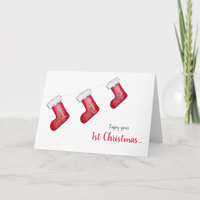 Carte 1er Noël de bébé famille de stockage personnalisée (Devant)