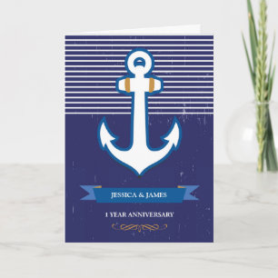 Carte 1ère année Ancre Nautique Mariage Anniversaire Car