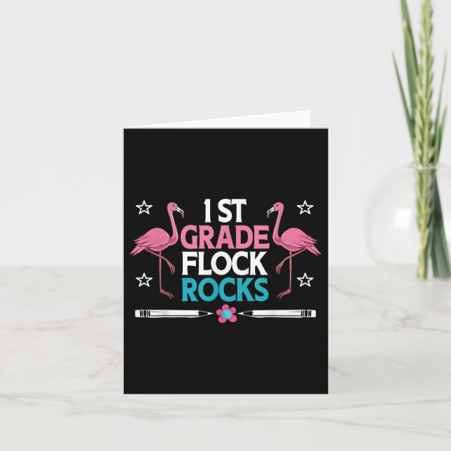 Carte 1ère année Flock Rocks Flamant rose enseignant élè (Devant)