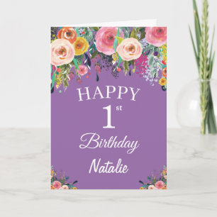 Carte 1ère aquarelle d'anniversaire Fleurs florales pour
