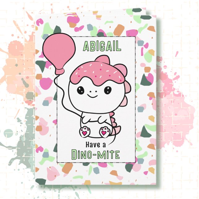 Carte 1st Birthday Girl Dinosaur Cartoon Adorable  (Créateur téléchargé)