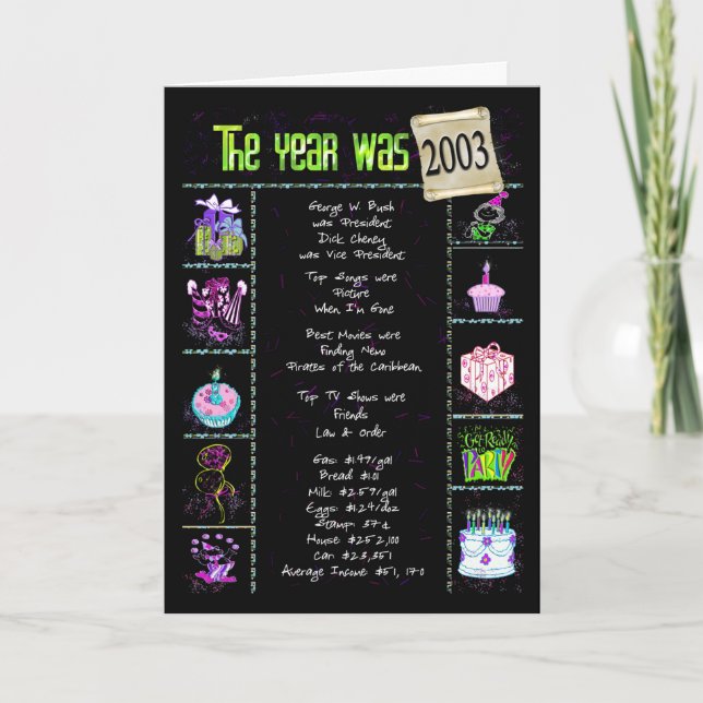 Carte 2003 Anniversaire Année Fun Trivia (Devant)