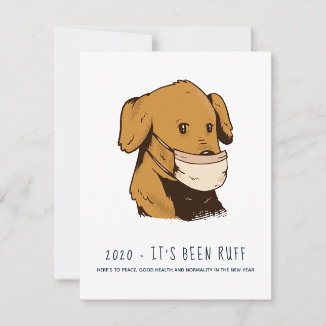 Carte 2020 C'est un chien drôle RUFF en Fêtes de Masque (Devant)