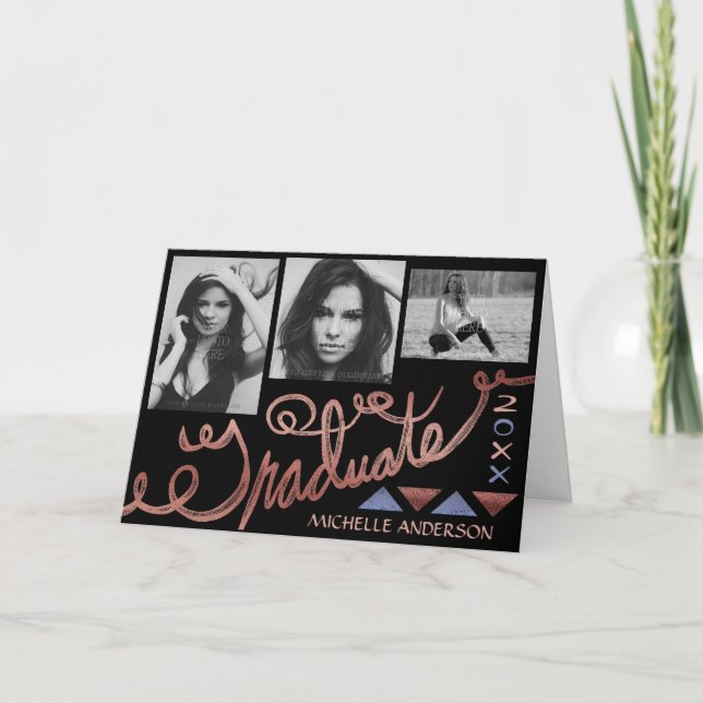 Carte 2023 Graduation Photo Collage Rose Gold Typographi (Devant)