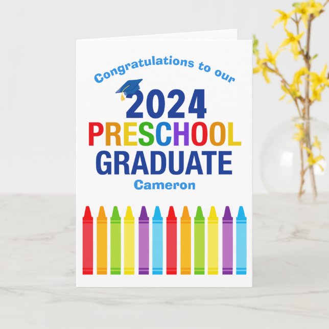 Carte 2024 Graduation préscolaire sur mesure Crayon mign (Fleur jaune)