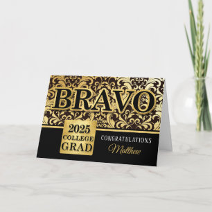Carte 2025 Graduation College Faux Gold Foil avec nom